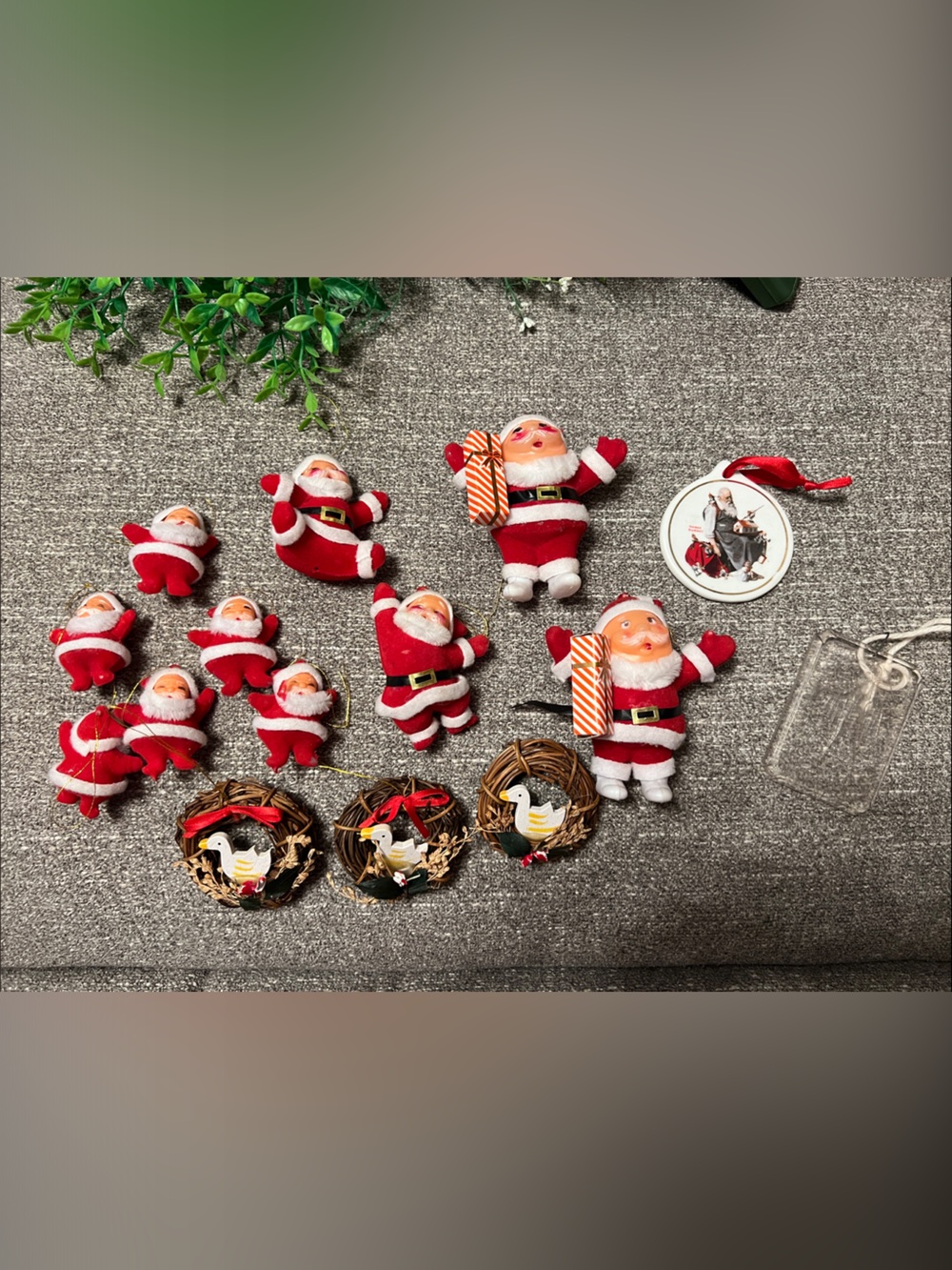 1979 McDonald’s Tiny Tim, Vintage Goose Wreath, Norman Rockwell, Flocked Santa